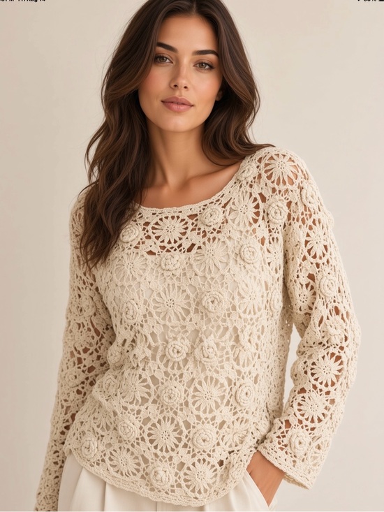 Judy’s Sweaters - Vintage 90s Y2K Judy’s floral crochet cream sweater top in excellent condition
